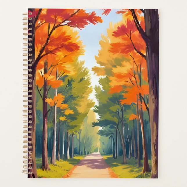 Autumn Path Fall Foliage Watercolor Landscape Planner (Front)