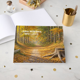 Autumn Path In Woods For Memorial Service Guest Book