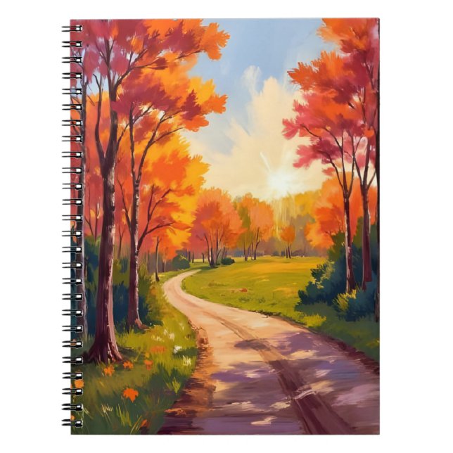 Autumn Path | Red Foliage Nature Landscape Notebook (Front)