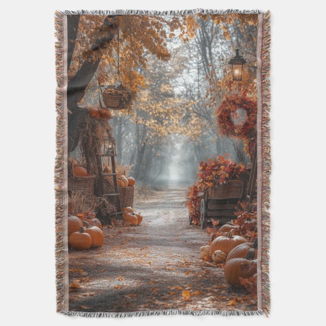 Autumn Pathway Throw Blanket (Front Vertical)