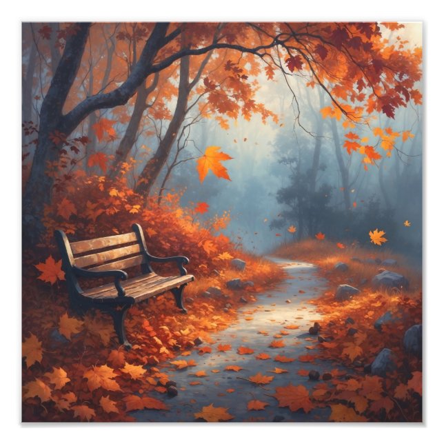 Autumn Pathway with Fallen Leaves Peaceful Fores Photo Print (Front)