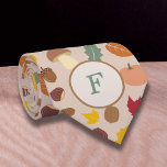 Autumn Pattern Monogram Neck Tie<br><div class="desc">A neck tie with an autumn Pattern including maple,  beech,  oak and hazel leaves,  mushroom,  acorn,  pumpkin,  chestnuts and walnuts in fall colours and a Monogram Letter. A nice gift for a man who love nature and forest.</div>
