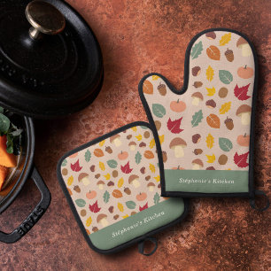 Autumn Pattern Oven Mitt & Pot Holder Set