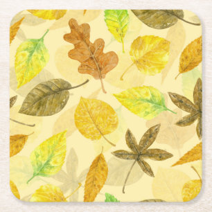 Autumn pattern watercolor 2 square paper coaster
