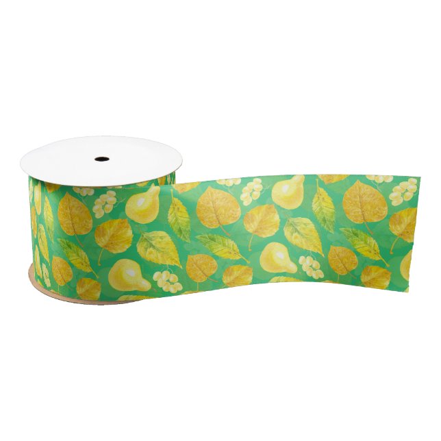 Autumn pattern watercolor satin ribbon (Spool)