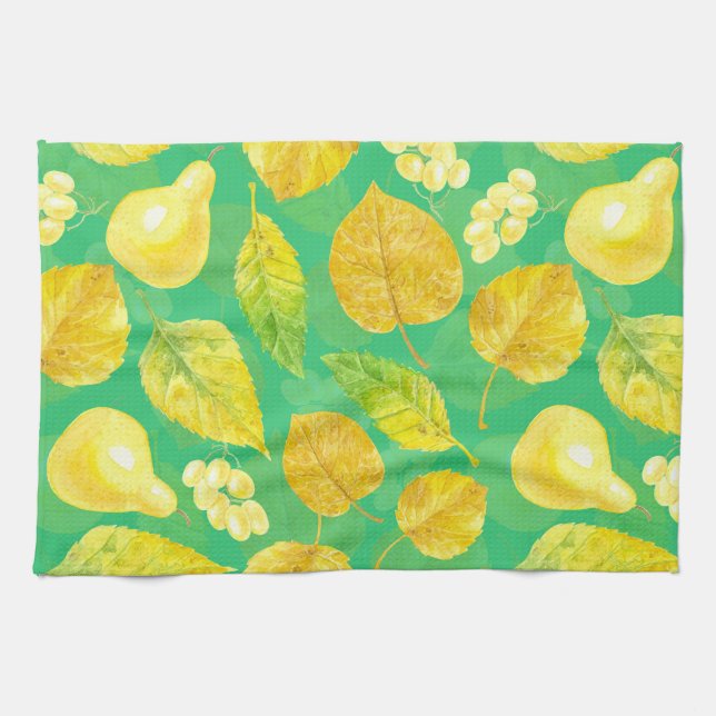 Autumn pattern watercolor tea towel (Horizontal)