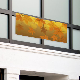 Autumn pattern with falling maple leaves and bokeh banner