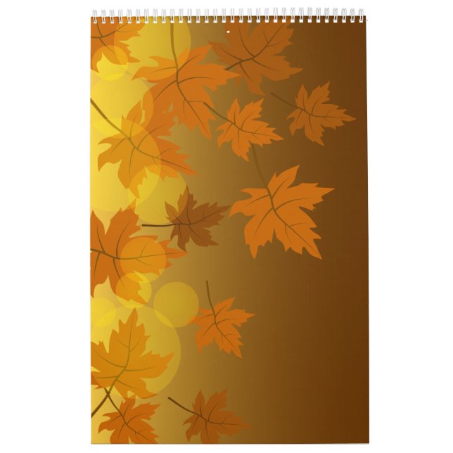 Autumn pattern with falling maple leaves and bokeh calendar (Cover)