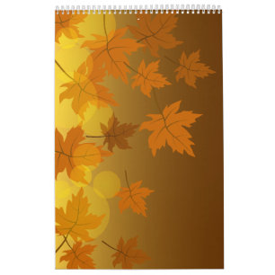 Autumn pattern with falling maple leaves and bokeh calendar
