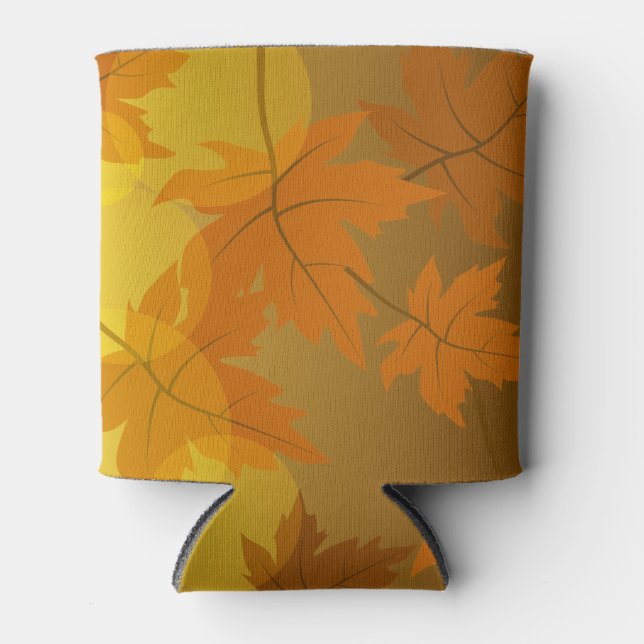 Autumn pattern with falling maple leaves and bokeh can cooler (Front)
