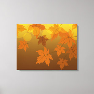 Autumn pattern with falling maple leaves and bokeh canvas print
