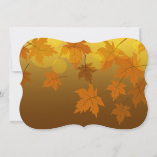 Autumn pattern with falling maple leaves and bokeh card