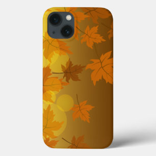 Autumn pattern with falling maple leaves and bokeh iPhone 13 case