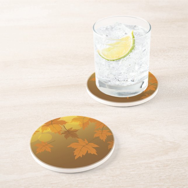 Autumn pattern with falling maple leaves and bokeh coaster (Side)