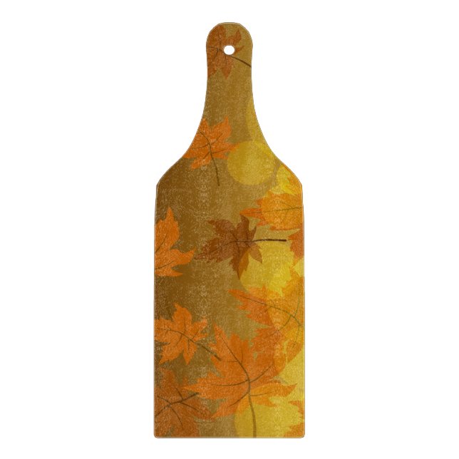 Autumn pattern with falling maple leaves and bokeh cutting board (Front)