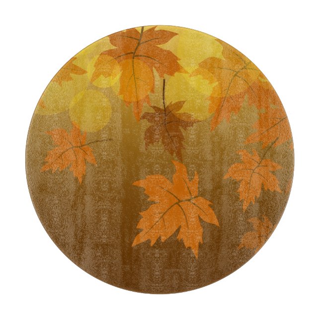 Autumn pattern with falling maple leaves and bokeh cutting board (Front)