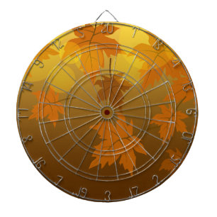 Autumn pattern with falling maple leaves and bokeh dartboard