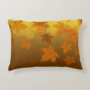 Autumn pattern with falling maple leaves and bokeh decorative cushion