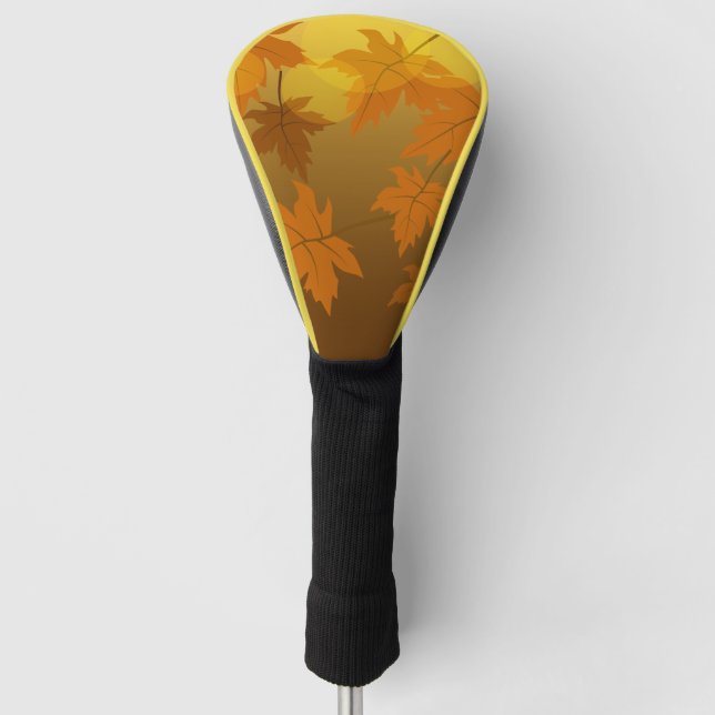Autumn pattern with falling maple leaves and bokeh golf head cover (Front)