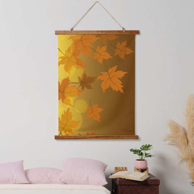 Autumn pattern with falling maple leaves and bokeh hanging tapestry (Bedroom)