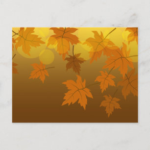 Autumn pattern with falling maple leaves and bokeh holiday postcard
