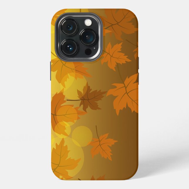 Autumn pattern with falling maple leaves and bokeh iPhone case (Back)