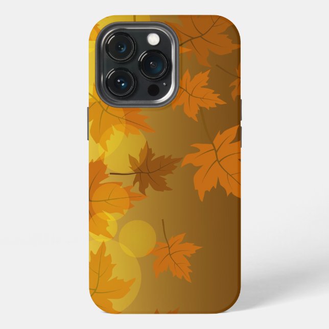 Autumn pattern with falling maple leaves and bokeh iPhone case (Back)
