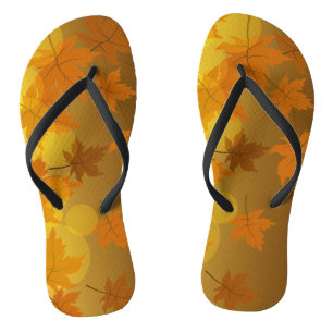 Autumn pattern with falling maple leaves and bokeh jandals