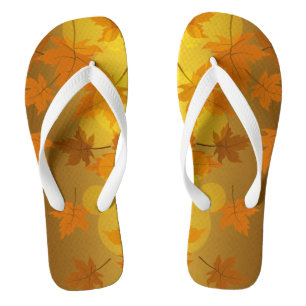 Autumn pattern with falling maple leaves and bokeh jandals
