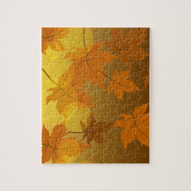 Autumn pattern with falling maple leaves and bokeh jigsaw puzzle (Vertical)