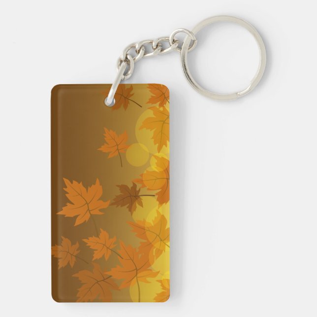 Autumn pattern with falling maple leaves and bokeh key ring (Back)