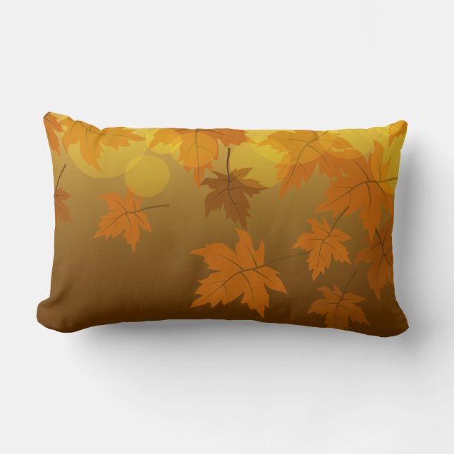 Autumn pattern with falling maple leaves and bokeh lumbar cushion (Front)