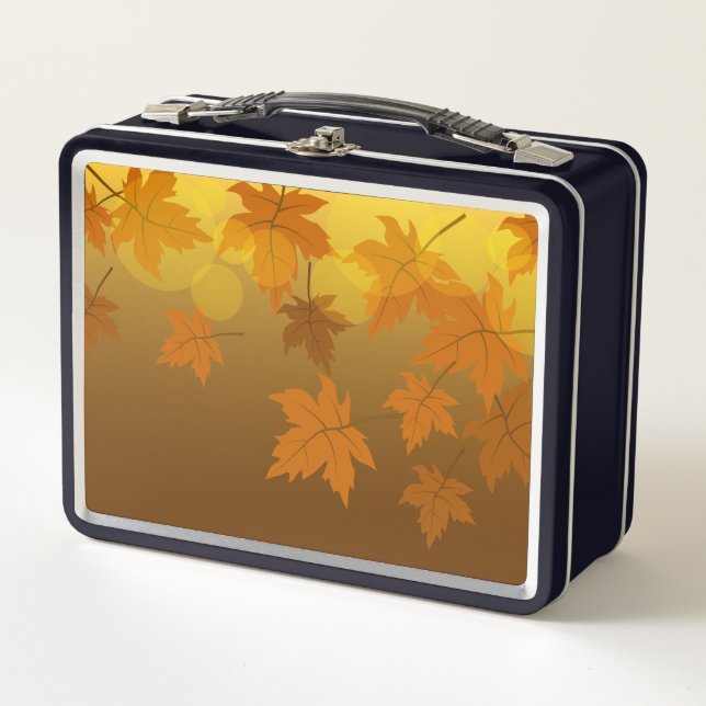 Autumn pattern with falling maple leaves and bokeh metal lunch box (Front)
