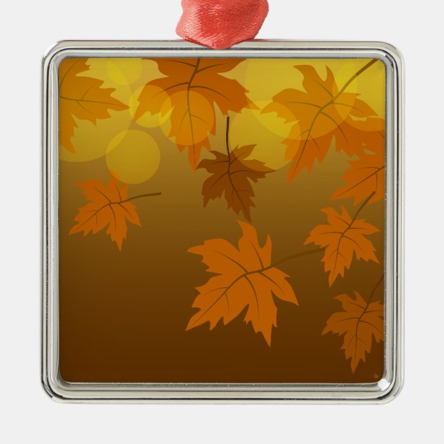 Autumn pattern with falling maple leaves and bokeh metal tree decoration (Front)