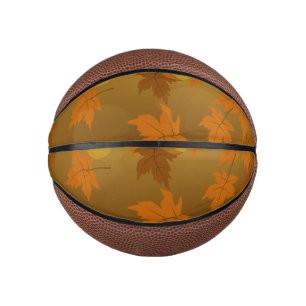 Autumn pattern with falling maple leaves and bokeh mini basketball