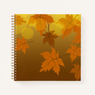 Autumn pattern with falling maple leaves and bokeh notebook