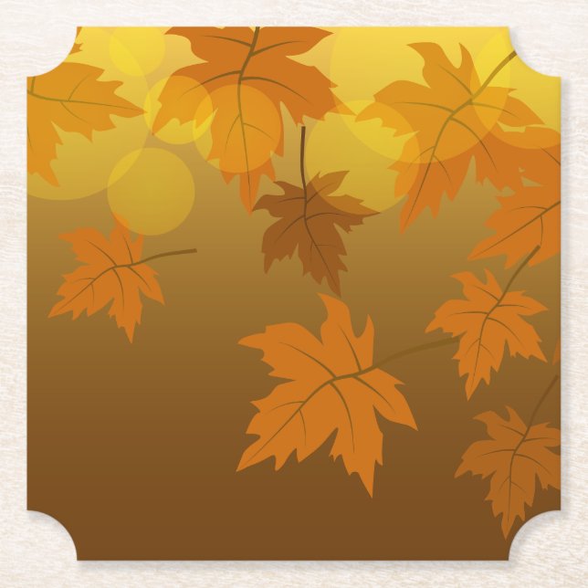 Autumn pattern with falling maple leaves and bokeh paper coaster (Front)