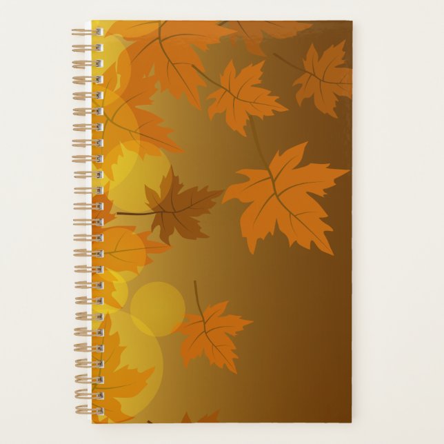 Autumn pattern with falling maple leaves and bokeh planner (Front)