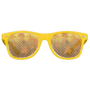 Autumn pattern with falling maple leaves and bokeh retro sunglasses