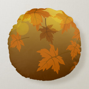 Autumn pattern with falling maple leaves and bokeh round cushion