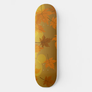 Autumn pattern with falling maple leaves and bokeh skateboard
