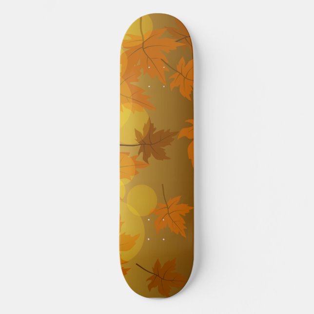 Autumn pattern with falling maple leaves and bokeh skateboard (Front)