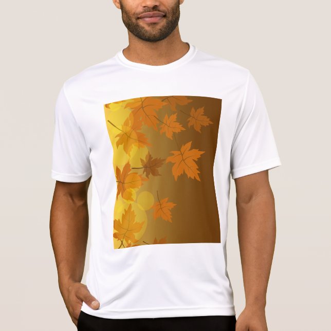 Autumn pattern with falling maple leaves and bokeh T-Shirt (Front)