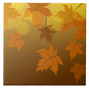 Autumn pattern with falling maple leaves and bokeh tile