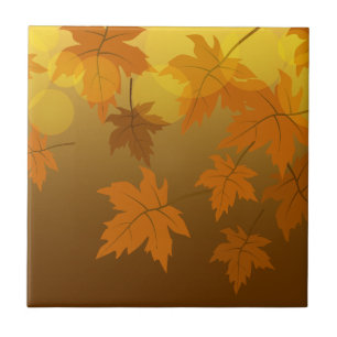 Autumn pattern with falling maple leaves and bokeh tile