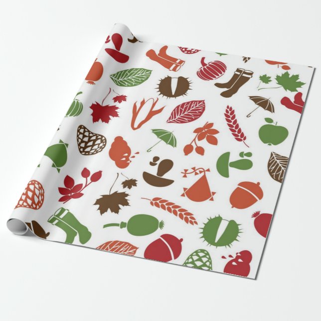 Autumn pattern wrapping paper (Unrolled)
