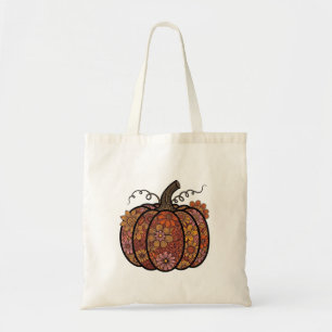 Autumn patterned pumpkin design tote bag