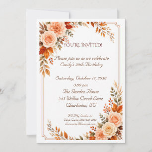 Autumn Peach Floral Birthday Invitation