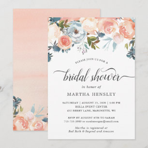 Autumn Peach Floral Bridal Shower Invitation
