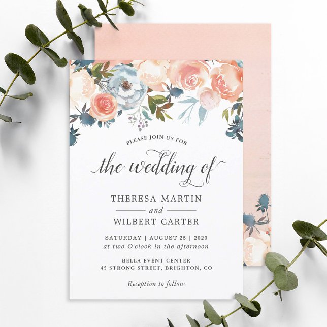 Autumn Peach Floral Calligraphy Script Wedding Invitation (Creator Uploaded)
